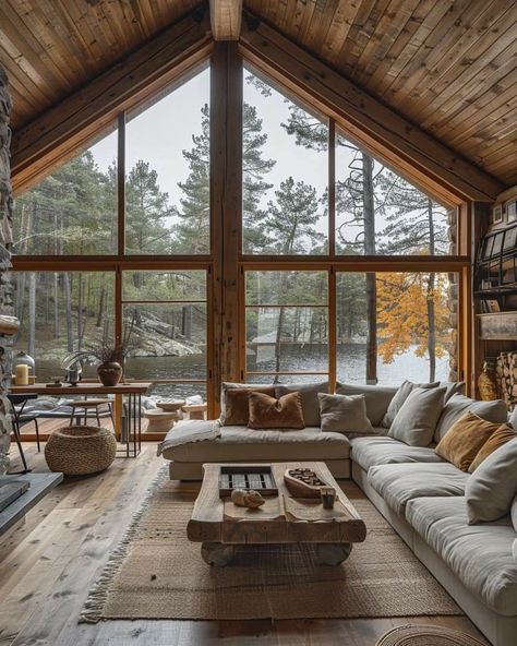 Scandinavian Cabin Interior, Small Cabin Interiors, Scandinavian Cabin, Cabin Interior Design, Rustic Home Decor Ideas, Cabin Interiors, A Frame Cabin, Tiny Cabin, Small Cabin