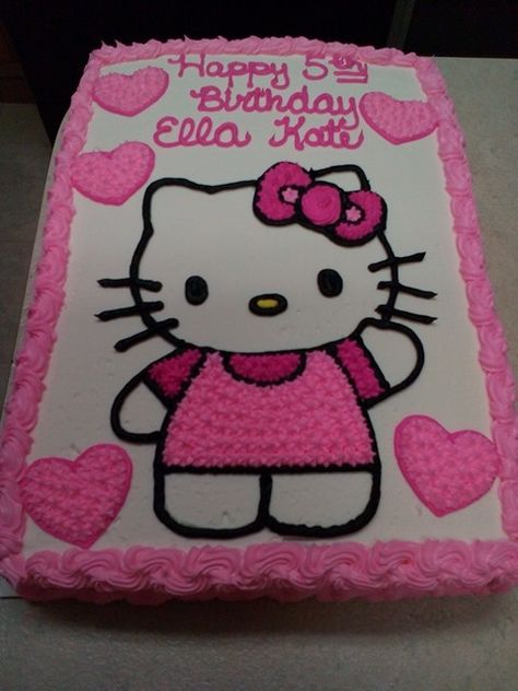 Hello Kitty cake Hello Kitty Cake Square, Cake Ideas Hello Kitty, Hello Kitty Sheet Cake, Square Cake Design, Decoracion Hello Kitty, Kitty Birthday Cake, Hello Kitty Theme Party, Cake Designs For Kids, Hello Kitty Birthday Cake