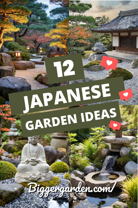 A collage of serene Japanese garden ideas featuring traditional elements like stone lanterns, a Buddha statue, and a koi pond. Japanese Front Yard Landscaping Ideas, No Plant Garden Ideas, Japanese Inspired Garden Front Yards, Japanese Garden Pergola, Small Japanese Garden Ideas Front Yards, Japanese Small Garden Ideas, Balcony Japanese Style, Japanese Rain Garden, Backyard Landscaping Japanese