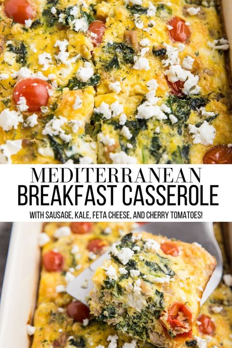 Healthy Egg Casserole, Tomatoes And Feta Cheese, Casserole With Chicken, Mediterranean Diet Breakfast, Tomatoes And Feta, Easy Breakfast Casserole Recipes, Mediterranean Breakfast, Sausage Kale, Healthy Breakfast Casserole