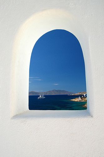 Greece Window, Travel Aesthetic Greece, Window With A View, Aesthetic Greece, Grecia Santorini, Lisa Kelly, Greece Mykonos, Mykonos Island, Lan Can