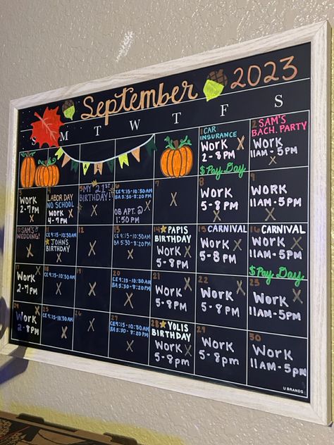 September Acrylic Calendar Ideas, Calander Board Ideas, September White Board Ideas Aesthetic, September Calander Theme, Blackboard Calendar Ideas, Whiteboard Wall Ideas, September Blackboard Ideas, September Chalk Calendar, Calender Decorating Ideas