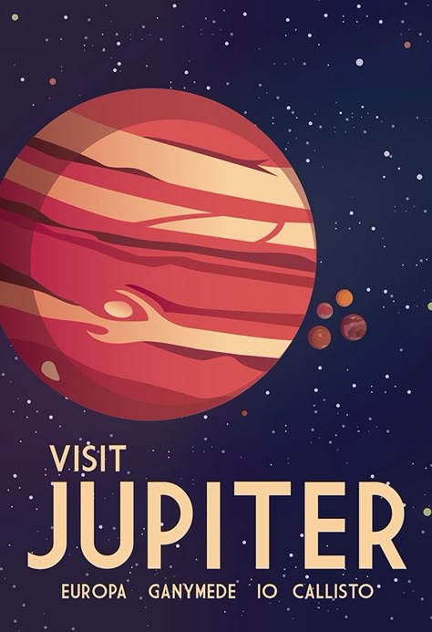 Jupiter Space Retro Aesthetic, Aesthetic Jupiter Wallpaper, Retro Space Art, Jupiter Art, Jupiter Poster Aesthetic, Jupiter Illustration, Vintage Planet Posters, Space World, Jupiter Poster