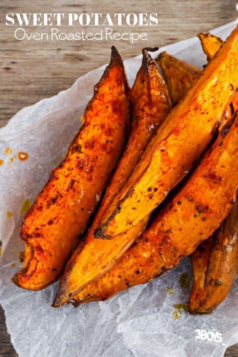 Sweet Potato Wedges Oven, Sweet Potato Steak, Oven Roasted Sweet Potato Fries, Steak Fries Recipe, Sweet Potato Oven, Fries Recipes, Oven Roasted Sweet Potatoes, Fried Steak Recipes, Steak In Oven