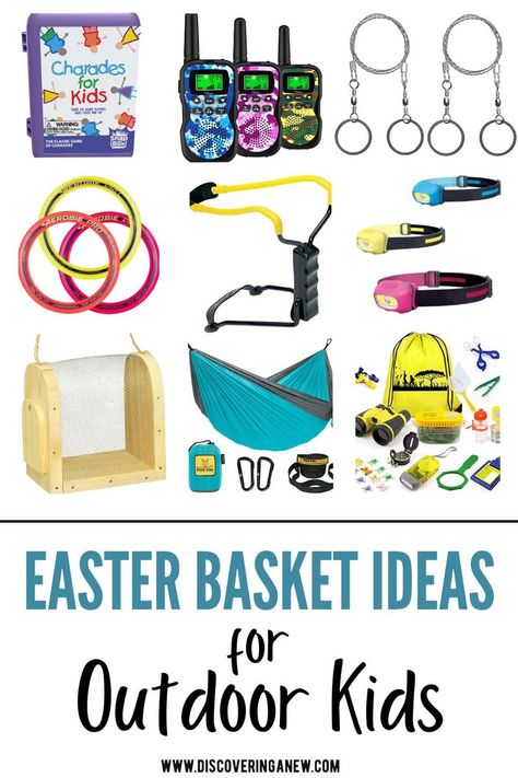 Outdoor Easter Basket Ideas, Camping Easter Basket, Non Candy Easter Basket Ideas, Natural Easter Basket, Charades For Kids, Easter Basket Themes, Easter Basket Toys, Unique Easter Baskets, Creative Easter Baskets