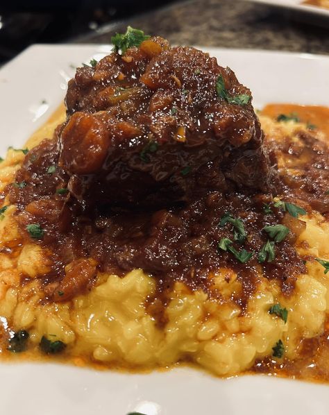 Braised Short Rib Risotto, Short Ribs And Risotto, Short Rib Risotto, Baked Clams Oreganata, Risotto Milanese, Sausage Ragu, Risotto Dishes, Simple Green Salad, Short Rib