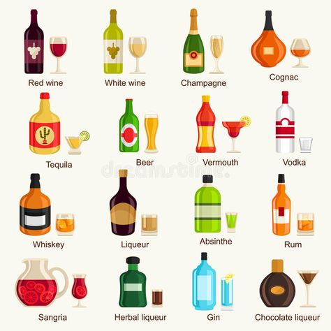 Alcohol drinks collection. Vector Illustration. , #Sponsored, #drinks, #Alcohol, #collection, #Illustration, #Vector #ad Types Of Alcohol, Types Of Vodka, Alcohol Glasses, Types Of Drinks, Iced Drinks Recipes, Party Drinks Alcohol, Chocolate Liqueur, Alcohol Aesthetic, Alcohol Bottles