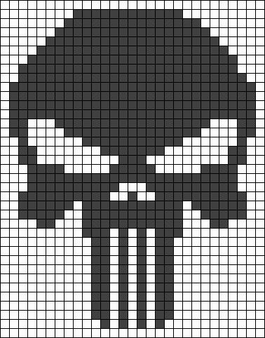 Caveira Punisher Alpha Pattern, Punisher Crochet Pattern, Pixel Skull Art, Skull Grid Pattern, Beaded Skull Pattern, Pixel Art Skull, Skull Pixel Art, Pixel Skull, Skull Crochet