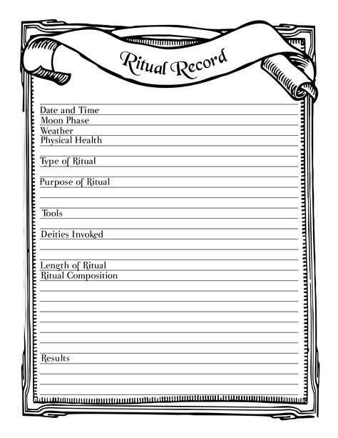 Ritual Record Printable Stationary Page Book of Shadows Free Download Spiritual Worksheets, Blank Book Of Shadows, Witchy Journal, Book Of Shadows Pages, Witch Board, Printable Stationary, Spell Books, Healing Magic, Grimoire Book