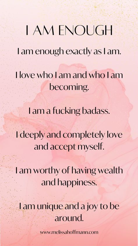 Save this to your phone to manifest more money and abundance! Use these affirmations in your morning or evening rituals, or whenever you are feeling like you're not enough or not good enough. Click here for more self love affirmations. | Positive affirmations | self love affirmations | I am enough affirmations | Transformational affirmations | mindset work | law of attraction | mindset | belief work | self love | law of vibration | self belief | phone wallpaper | phone screen affirmations | Self Loving Affirmations, Morning Affirmations Self Worth, Words Of Affirmation For Yourself, Self Love Quotes Affirmations, I Am Enough Quotes Affirmations, Positive Self Worth Affirmations, Self Love Mantra Affirmations, I Am Affirmations For Women, Self Belief Affirmations