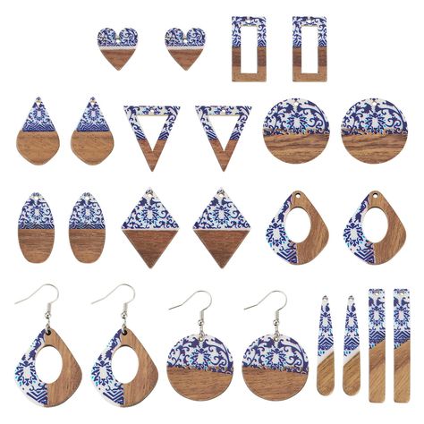 PRICES MAY VARY. What You Will Receive: 20pcs Mix Shape Resin Wood Pendants, 10 shapes, 2pcs/shape. Quality Material: Made of Resin and lightweight natural wood, lightweight and great for long time wearing in daily life. With elaborate polishing process, these resin wood pendants have smooth and textured surface, will give you a good touch. Beautiful Designs: White and Blue floral patterns enhance the pendants ancient style and elegance. Suitable for both daily wearing and formal party, It make Laser Cut Wood Earrings, Paired Jewelry, Diy Earring, Painted Earrings, Round Circle, Resin Charms, Wooden Pendant, Wood Pendant, Wooden Earrings