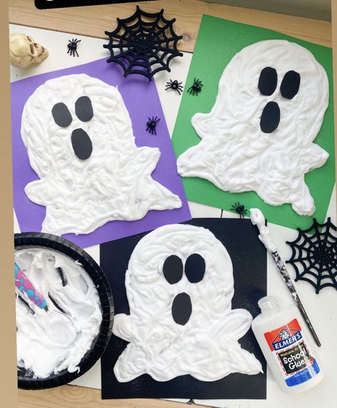 Ghost Crafts Preschool, Fun Halloween Crafts For Kids, Puffy Paint Crafts, Diy Puffy Paint, Prek Crafts, Ghost Crafts, Halloween Crafts Preschool, Monster Crafts, October Crafts