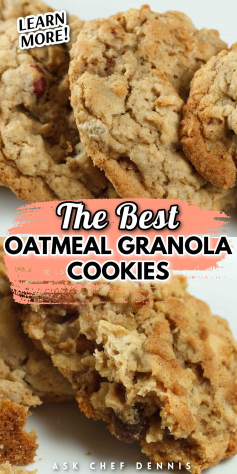 Oatmeal Cookies With Dried Fruit, Oatmeal Granola Cookies, No Bake Oatmeal Breakfast Cookies, Granola Dessert Recipes, Cookies With Granola, Homemade Snacks For Adults, Granola Cookies Recipe, Oatmeal Desserts, Granola Dessert