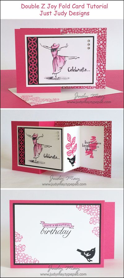 Double_Z_Joy_Fold_Flyer Joy Fold Card, Z Cards, Fancy Fold Card Tutorials, Tri Fold Cards, Card Folds, Fun Folds, Fold Cards, Fancy Fold Cards, Card Tutorial