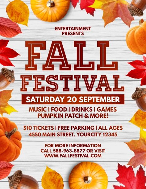 Fall Festival Flyer Template Free, Fall Poster Ideas, Church Harvest Festival, Fall Festival Flyer, Autumn Template, Vendor Ideas, Fall Craft Fairs, Fall Carnival, Harvest Fest