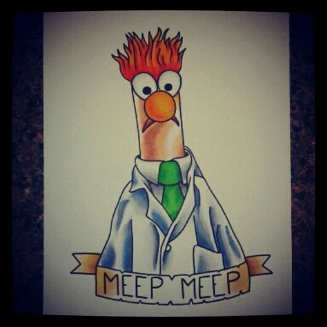 Beaker tattoo design Beaker Muppets Tattoo, Beaker Tattoo, Muppets Tattoo, Beaker Muppets, Stencil Ideas, Stained Glass Patterns, Tattoo Design, Small Tattoos, Cool Tattoos