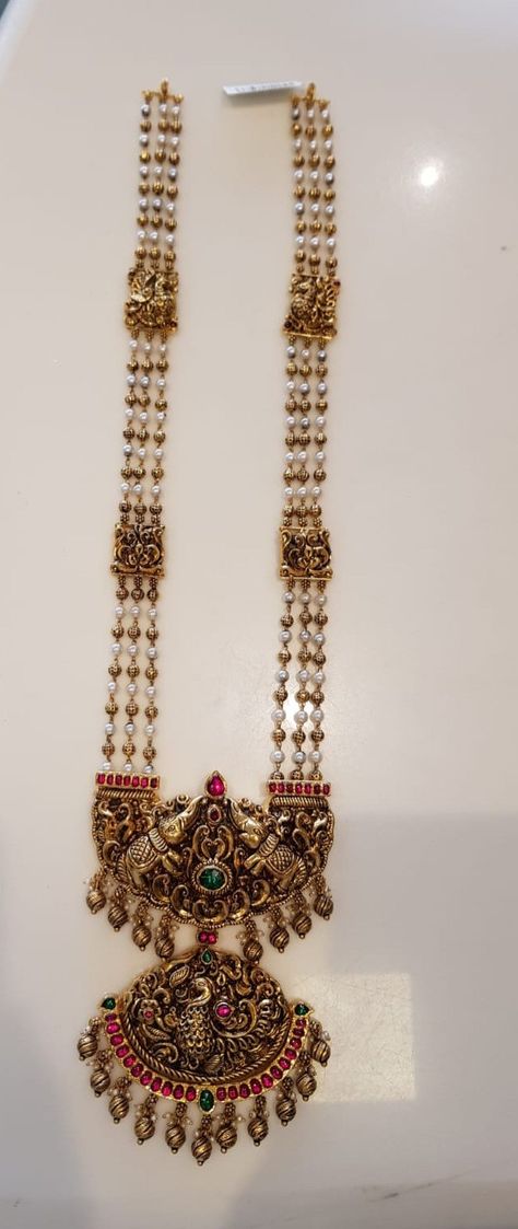 Gold Pendent For Chain, Pearl Haaram Gold, Pearl Jewelry Necklace Indian Antique, Nakshi Pendants Temple Jewellery, Gold Haaram Designs Indian, Pearl Haram Designs Gold, Latest Antique Necklace Designs, Antique Pendants Gold Indian, Muthina Hara