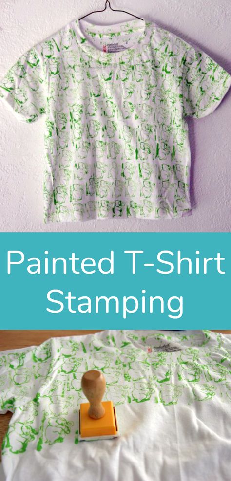 We're stamping up t-shirts to make a super cool designer-style tee! Pick your favorite stamp, get a plain light-colored t-shirt and start decorating! Kids love to see how their new creation comes out and they'll want to wear their painted t-shirt everyday. Tee Shirt Decorating Ideas, Fabric Marker Ideas Shirts, T Shirt Decorating Ideas For Kids, Diy Paint Shirt Ideas, Drawing On A T-shirt, Diy Shirt Ideas, T Shirt Painting Ideas, Shirt Painting Ideas, Tee Shirts Diy