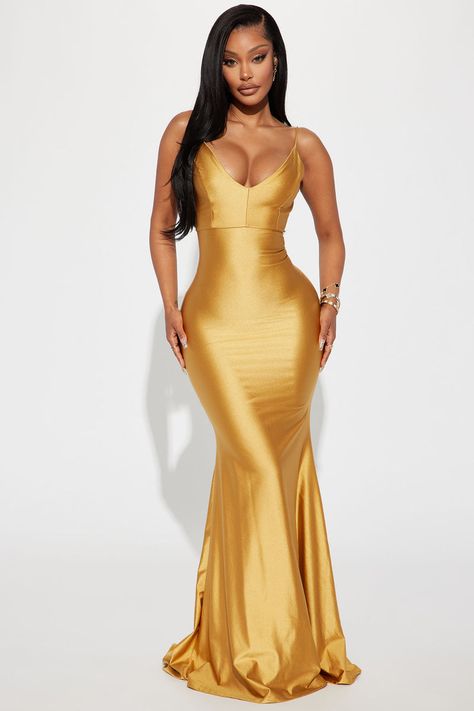 Walk Behind Me Maxi Dress - Gold | Fashion Nova, Dresses | Fashion Nova Burnt Orange Dresses Formal, Gold Maid Of Honor Dress Gowns, Orange Dresses Black Women, Fashion Nova Birthday Dress, Gold Birthday Dress Black Women, Gold Birthday Dresses, Gold Dress Black Woman, Gold Maid Of Honor Dress, Gold Dress Long Classy