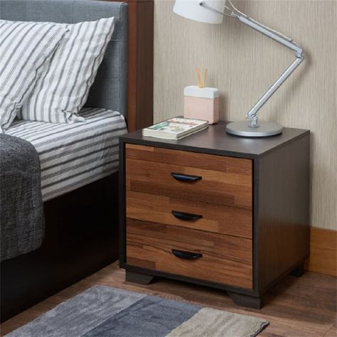 This romantic, modern espresso and walnut bedside table is a great match for your bedroom. The bedside table is equipped with three spacious drawers, satisfying to put your daily necessities within reach. Meja Nakas, Desain Furnitur Modern, Прикроватные Тумбочки, Walnut Nightstand, 3 Drawer Nightstand, Odds And Ends, Night Table, Acme Furniture, Table Diy