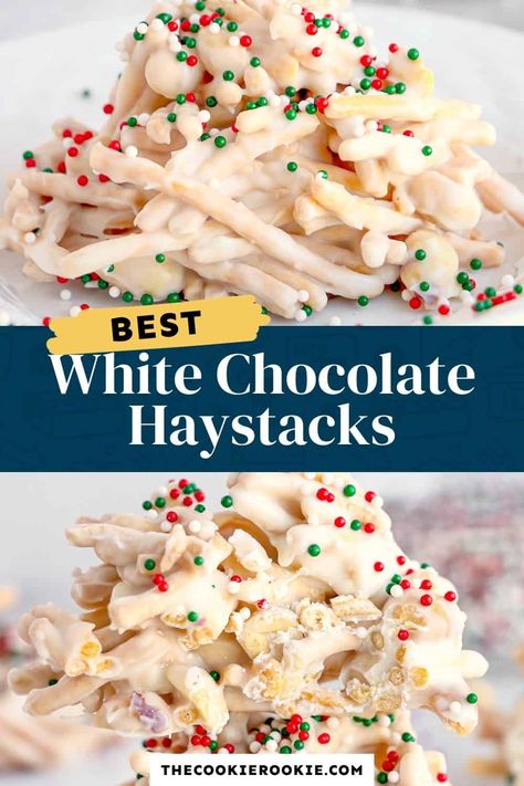 White Chocolate Haystacks, Chocolate Haystacks, Haystack Cookies, Breakfast Bundt Cake, Brunch Casserole Recipes, Jul Mad, Treats Christmas, Easy Holiday Desserts, Holiday Cookies Christmas