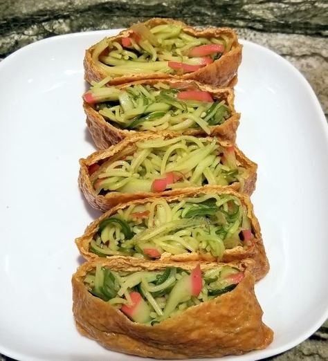 Somen Salad Stuffed Aburage, Tofu Pockets Recipe, Stuffed Aburage Recipe, Kamaboko Recipe, Easy Peasy Recipes, Easy Japanese Recipes, Hawaii Food, Sushi Recipes, Japanese Dishes