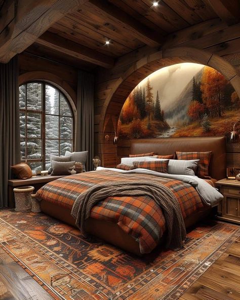 Luxury Bedroom Interior, Cabin Interior Design, Log Home Interiors, Cozy Log Cabin, Cabin Bedroom, Small Cottage Homes, Seating Ideas, Simple Meals, House Cabin