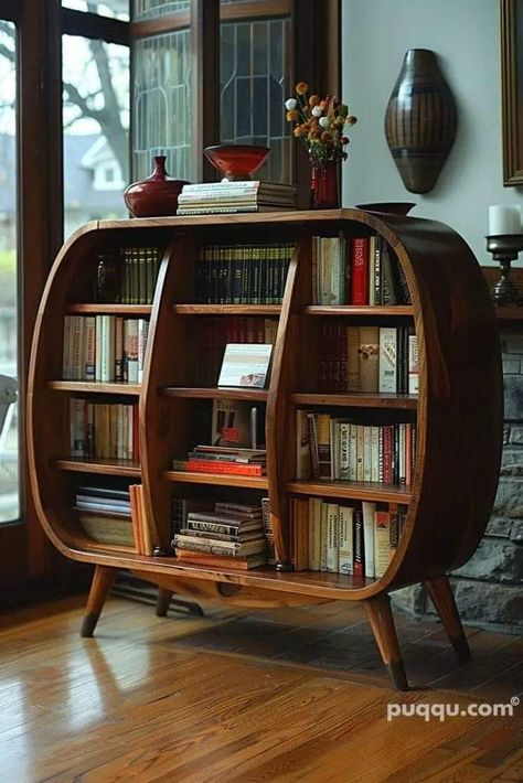 Modern Bookcase Design, Mid Century Modern Bookcase, Bookcase Design, Modern Bookcase, Mid Century Modern Living Room, Style Deco, Mid Century Modern Decor, Funky Furniture, Dream House Decor