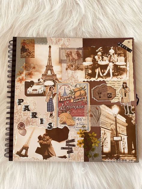 Vintage Theme Scrapbook, Paris Stickers Vintage, Scrapbook Paris Ideas, Paris Journal Ideas, Retro Journal Ideas, Paris Scrapbook Ideas, Retro Scrapbook Ideas, Scrapbook Vintage Ideas, Journal Asethic