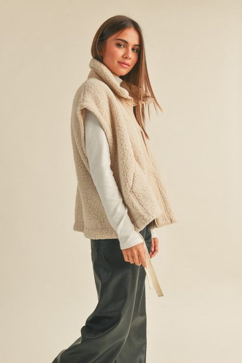 Teddy Oversized Vest Collar Neckline Material: Fabric Has No Stretch Hand Wash Cold. Lay Flat to Dry. Teddy Vest Outfit, Oversized Vest, Teddy Fabric, Utility Vest, Soft Teddy, Denim Blazer, Vest Fashion, Fleece Vest, Stay Cozy