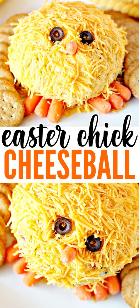 Make this cute Easter Chick Cheese Ball for Easter Sunday! Serve with crackers, pita chips, or veggies. #cheeseball #easterrecipe #easterdinner Easter Cheese Ball Recipes, Easter Cheese Ball, Easter Dips, Spring Appetizer, Spring Appetizers, Easter Party Food, Cheese Ball Recipe, Gluten Free Puff Pastry, Cheese Cheddar