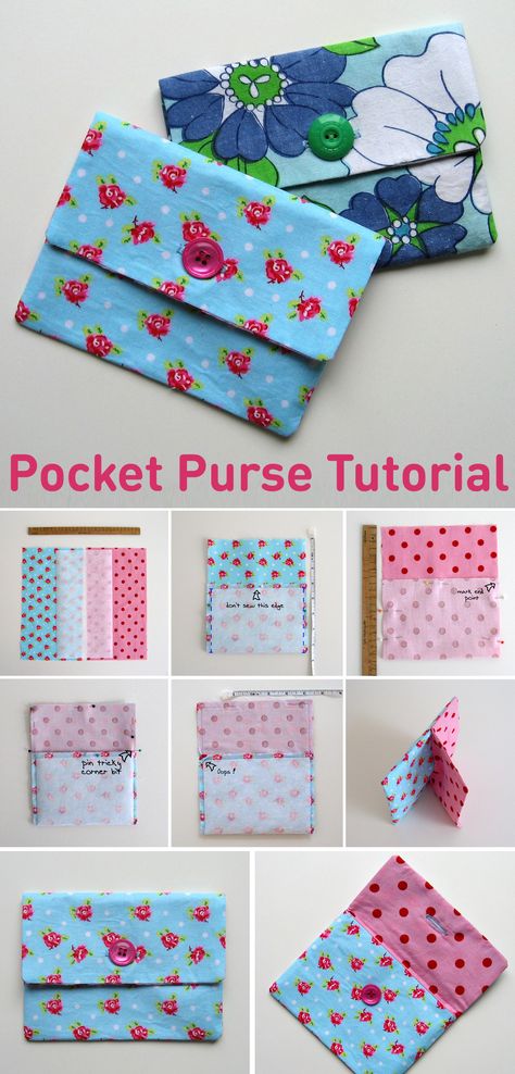 Tiny Coin Purse Pattern, Button Sewing Projects, Fabric Change Purse Free Pattern, Pocket Purses Diy, Free Change Purse Pattern, Pattern For Small Purse, How To Sew A Wallet For Beginners, Button Pouch Sewing Pattern, Sew Change Purse