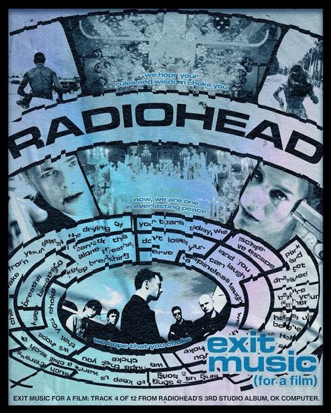 hyunmin on Instagram: “Radiohead - Exit Music (For a Film) This is the first of three song posters I’m making from OK Computer for its 25th anniversary on…” Radiohead Poster Ok Computer, Ok Computer Wallpaper, Radiohead Poster Vintage, Ok Computer Poster, Copa Piston, Radiohead Exit Music, Zines Ideas, Poster Radiohead, Exit Music For A Film