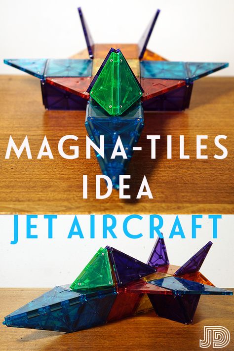 Magna-Tiles Idea: Jet Aircraft How To Build With Magnatiles, Magna Tile Building Ideas, Build With Magnatiles, Magnatiles Fish, Magnatiles Airplane, Megatiles Ideas, Magnatiles Rocketship, Magnatiles Animals, Learning With Magnatiles