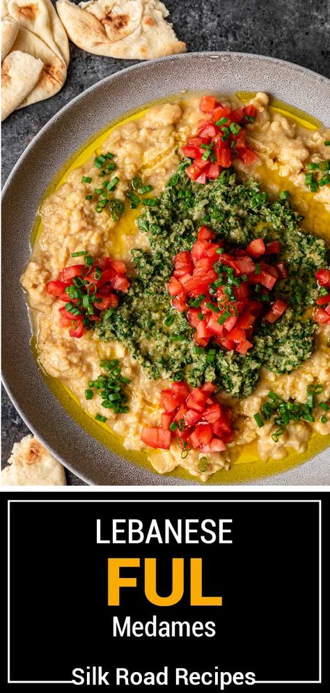 Lebanese ful is a wholesome dish featuring a combination of perfectly seasoned fava beans, chickpeas, and a vibrant lemon herb sauce. Egyptian Koshari Recipe, Foul Mudammas, Egyptian Breakfast, Lemon Herb Sauce, Ful Medames, Fava Beans Recipes, Lebanese Lentil Soup, Egyptian Recipes, Comfort Recipes