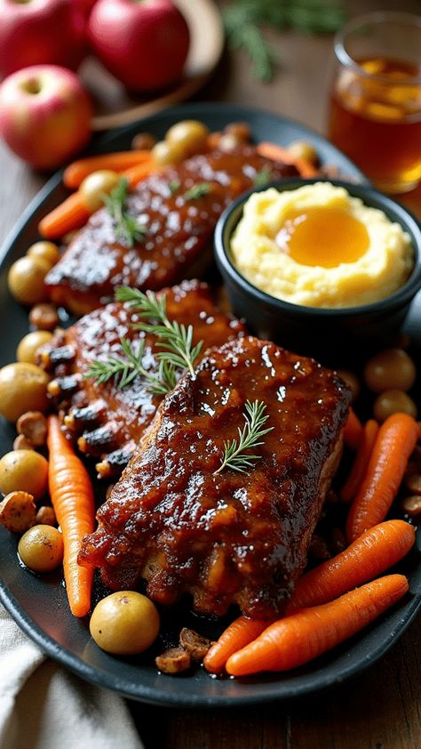 Apple Cider Braised Pork Ribs Pork And Cider Recipes, Apple Cider Braised Pork, Pork Ribs In The Oven, Cider Braised Pork, Country Pork Ribs, Braised Pork Chops, Braised Pork Ribs, Best Apple Cider, Beef Steak Recipes