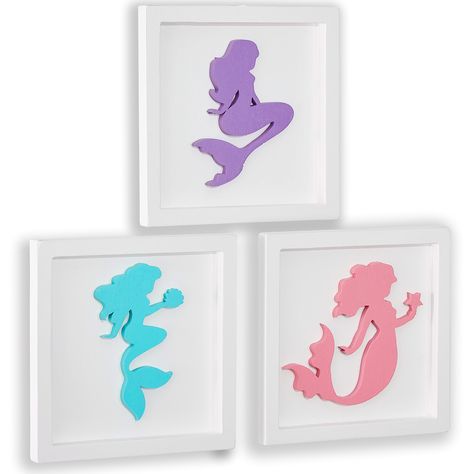 PRICES MAY VARY. MERMAID WALL DECOR SIZE: 7" x 7" 3 pieces / 18 x 18 cm 3 pieces, small and elegant. These will add the perfect touch to her new mermaid room! Youthful but not too childish. EASY TO HANG: Mermaid wall art is perfectly on a strong wooden frame and metal hooks have been mounted on each panel, which easily hang. they’re very unique and of good quality LOVELY ROOM DECOR: Room decor for girls, college dorm room decor, nursery room decor, living room decor, mermaid room decor, bathroom Girls Beach Theme Bedroom, Mermaid Nursery Theme, Mermaid Theme Room, Little Mermaid Bathroom, Little Mermaid Gifts, Room Decor For Girls, Rainbow Room Decor, Rainbow Girls Room, 3d Mermaid