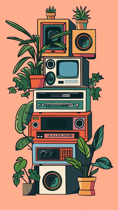 Image showcase directed by ThetaCursed, License: CC BY-NC 4.0 Vector Art Wallpaper Iphone, Aesthetic House Illustration, Line Vector Illustration, Speaker Illustration Art, Speakers Illustrations, Vector Style Illustration, Simple Clean Wallpaper, Retro Posters Aesthetic, One Color Illustration