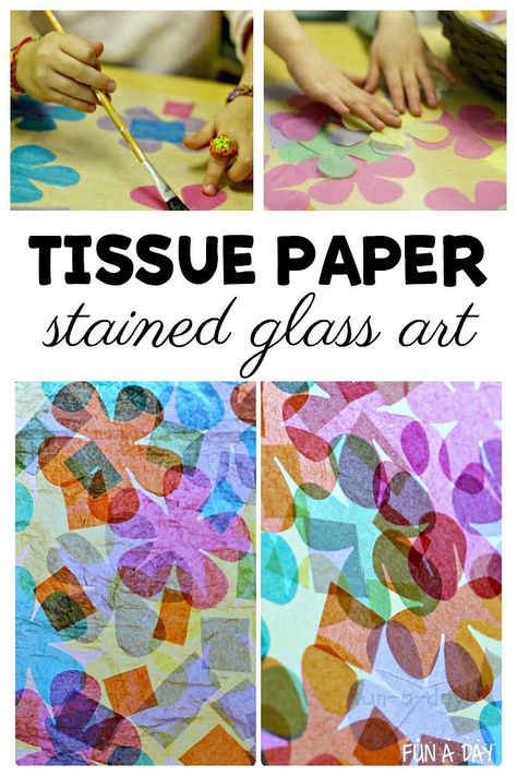 Infant Sensory, Tissue Paper Painting, Senses Preschool, Tissue Paper Art, Glass Art Techniques, Paper Shapes, Spring Art Projects, Tissue Paper Crafts, Collage Work