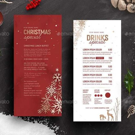 Ornate Christmas Menus Christmas Menu Design, Christmas Menu Template, Christmas Menus, Xmas Menu, Christmas Brochure, Coffee Menu Design, Christmas Party Drinks, Catalog Design Layout, Restaurant Business Cards