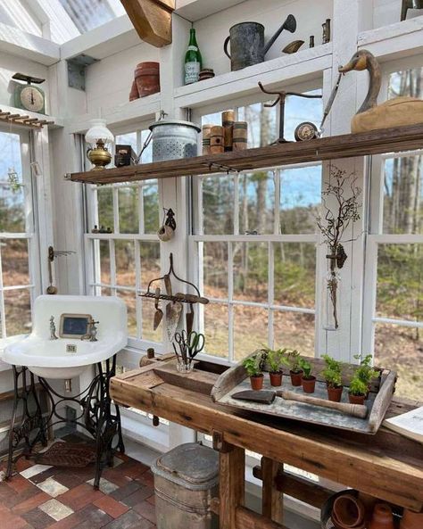 22 Ultimate Greenhouse Garden Shed Ideas You'll Love Greenhouse Sink Ideas, Greenhouse Interior Ideas, Garden She Shed, Shed Shelving, Cottage Garden Sheds, Garden Shed Interiors, Window Greenhouse, Garden Shed Ideas, Outdoor Greenhouse