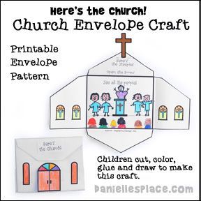 daniellesplace.com- “Here’s The Church” envelope craft prekinders.com- Envelope Church mssscrafts.com- Matching Pieces Church ... Craft For Children, Sunday School Projects, Children Games, Building Crafts, Children's Church Crafts, Bible Story Crafts, Catholic Crafts, Preschool Bible, Bible School Crafts