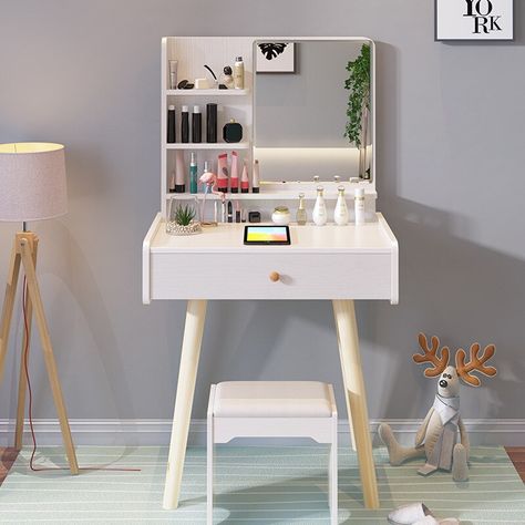 Simple Dressing Table Designs, Simple Dressing Table, White Vanity Table, Small Dressing Table, Makeup Vanity Stools, Makeup Vanities, Dressing Table Design, Vanity Table Set, Make Up Desk Vanity