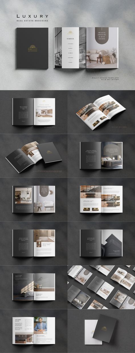 Introducing our Luxury Real Estate Brochure template on Canva! Elevate your real estate marketing with exquisite and sophisticated designs. Perfect for showcasing high-end properties, detailing exclusive listings, and highlighting premium amenities, this brochure ensures your content exudes elegance and refinement. Property Catalogue Design, Premium Catalogue Design, Welcome Brochure Design, Real Estate Brochure Design Layout Ideas, Luxury Graphic Design Layout, Luxury Brochure Design Inspiration, Premium Brochure Design, Luxury Catalogue Design, High End Brochure Design