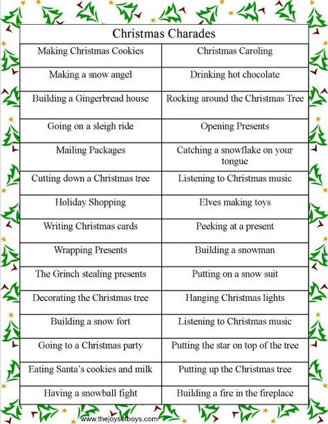 Halloween Charades: Printable Halloween Game - The Joys of Boys Charade Ideas Funny, Halloween Charades, Family Christmas Party Games, Charades For Kids, Funny Christmas Games, Christmas Charades, Christmas Games For Adults, School Christmas Party, Charades Game