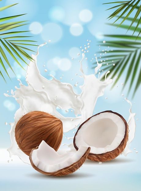 Coconut milk splash, palm leaves bokeh b... | Premium Vector #Freepik #vector #background #food #water #leaf Coconut Images, Background Food, Coconut Leaves, Milk Splash, Cake Logo Design, Coconut Palm Tree, Blue Cups, Bokeh Background, Banner Background Images