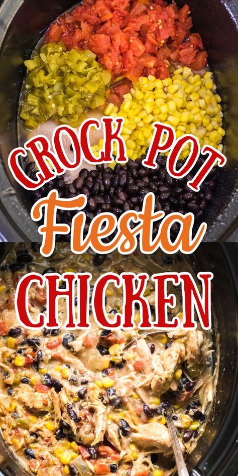 Creamy Fiesta Chicken, Fiesta Chicken Crockpot Recipe, Fiesta Chicken Crockpot, Chicken And Rice Crockpot, Chicken In The Crockpot, Rotel Recipes, Slow Cooker Mexican Chicken, Slow Cooker Mexican, Restless Chipotle