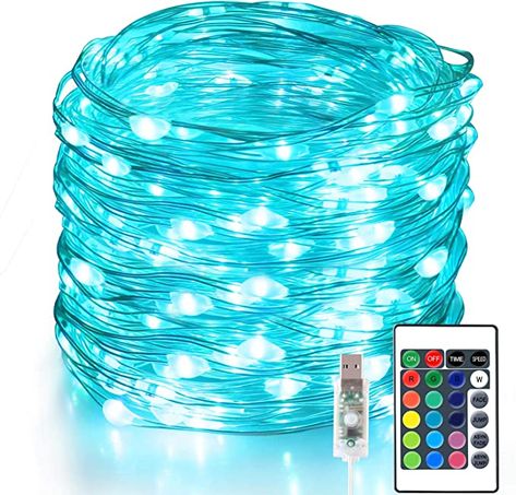 Fairy Lights 100 LED 33 FT Christmas Lights USB Plug in String Lights, 16 Colors Changing Silver Wire Firefly Lights with Remote Control for Indoor-16 Vibrant Colors, Dorm Lights, Dorm Decor Teal Lights #affiliatelink #dormdecor #dormlights #dormideas #teallights Wire Fairy Lights, Twinkle String Lights, Indoor Party, String Lights In The Bedroom, Led Fairy String Lights, Copper Wire Lights, Firefly Lights, Indoor String Lights, Wire Lights