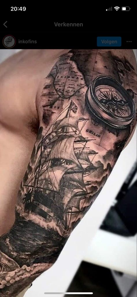 Royal Navy Tattoo, Sea Themed Leg Sleeve, Map Tattoo Sleeve, Usmc Tattoo Sleeve, Military Sleeve Tattoo, Sea Tattoo Sleeve, Ship Tattoo Sleeves, Pirate Tattoos, Usmc Tattoo