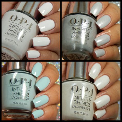 OPI Infinite Shine2: Pearl of Wisdom, Go to Grayt Lenghts, Eternally Turquoise, Non-Stop White | Moni'sMani Types Of Shades, Opi Infinite Shine 2, Opi Nail Colors, Opi Infinite Shine, Nail Colours, Cute Gel Nails, Opi Nails, Mani Pedi, Non Stop